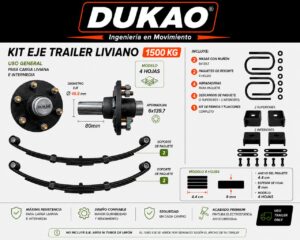 KIT EJE TRAILER LIVIANO 1500 KG DUKAO